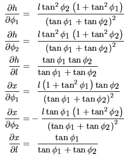 \begin{displaymath}\begin{aligned}\frac{\partial{h}}{\partial{\phi_1}} = &\phant...
		    ...tan{\it\phi_1}}{\tan{\it\phi_1}+\tan{\it\phi_2}}} \end{aligned}\end{displaymath}